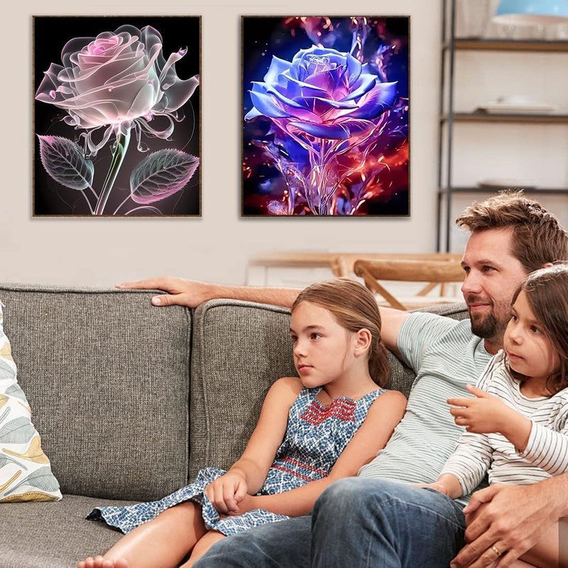 Tiwabb 3 Pack Rose Diamond Art Kits for Adults,Flower Diamond Painting Kits for Adults Beginners,5D Full Drill DIY Diamond Dot Gem Art Kit Wall Home Decor Arts Craft 12X16 inch - Image 2